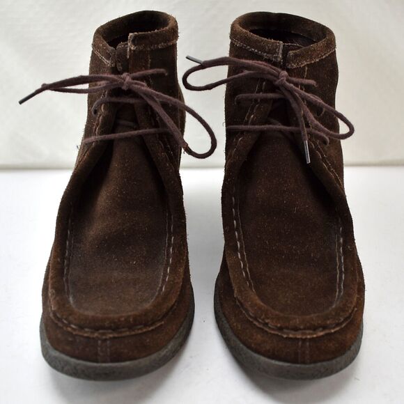 Banana Republic Wedge Heel Lace-Up Booties Brown Suede Leather - Women's 9.5 M - Picture 3 of 7
